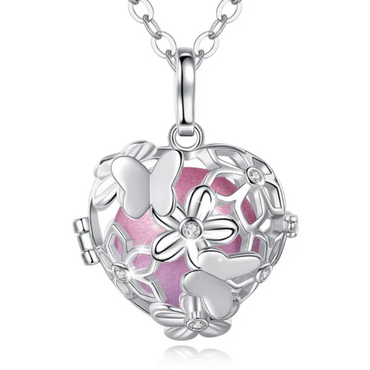 Bola-ketting - Silver Heart Butterfly Flower - met kalmerend geluid